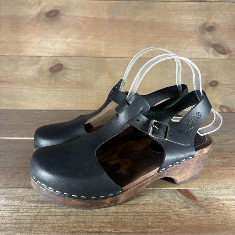 lotta from stockholm t bar womes size 38 shoes black leather comfort clogs